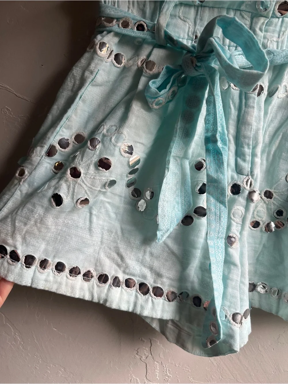 Juliet Dunn London‎ Aqua Mirror Embellished Shorts Boho Resort Luxe Beach Sz M